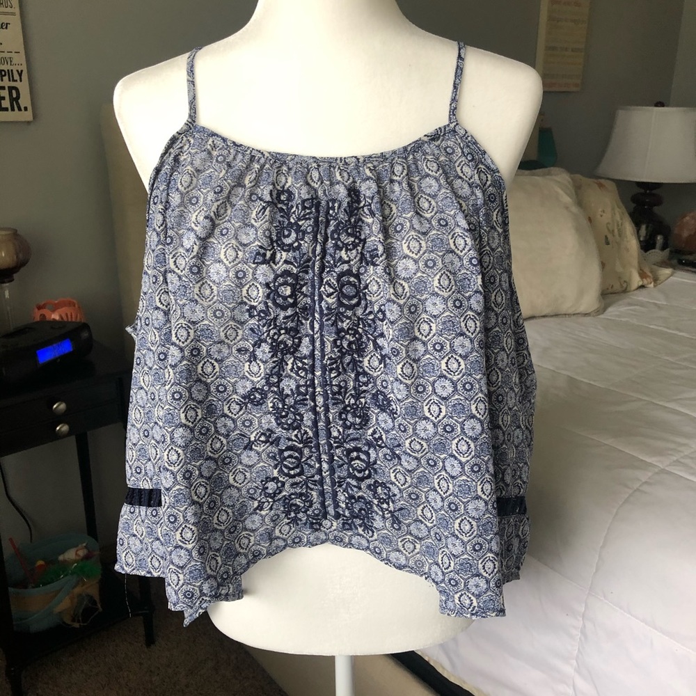 Xhilaration Large Blue Boho Cold Shoulder Hi/Low